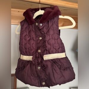 Little Lass Burgundy Vest with Faux Fur Trim